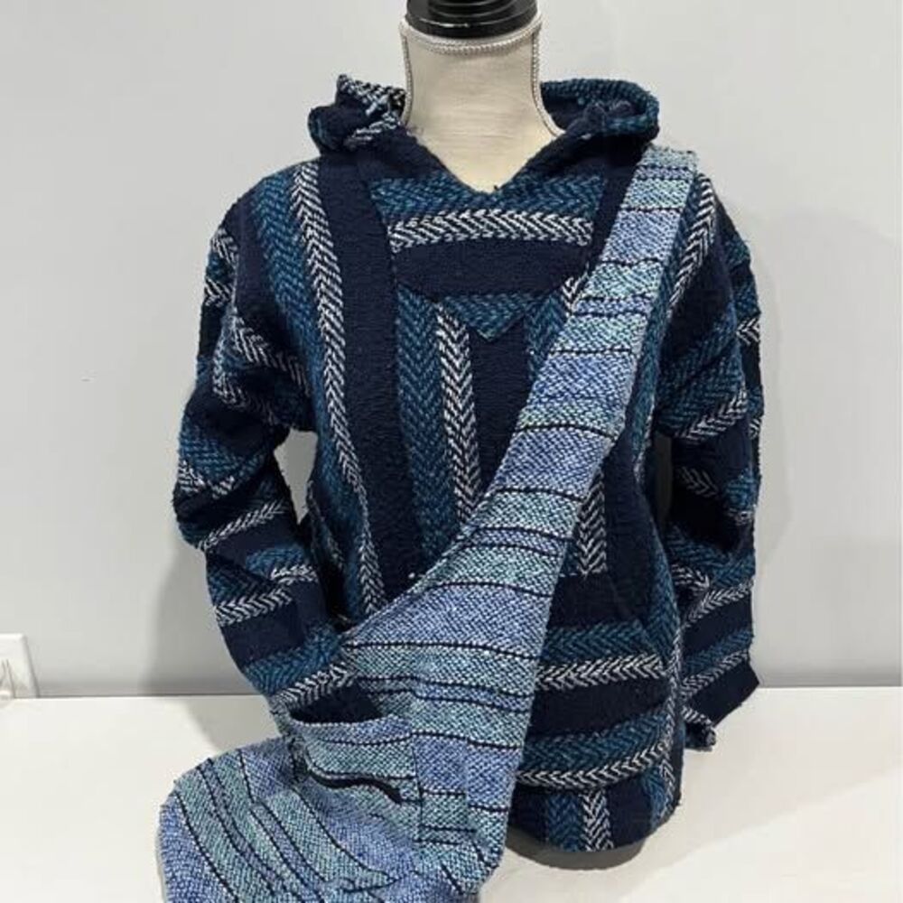 Baja Joe Hoodie Small Blue Baja Pullover + Coordinating Boho Bag